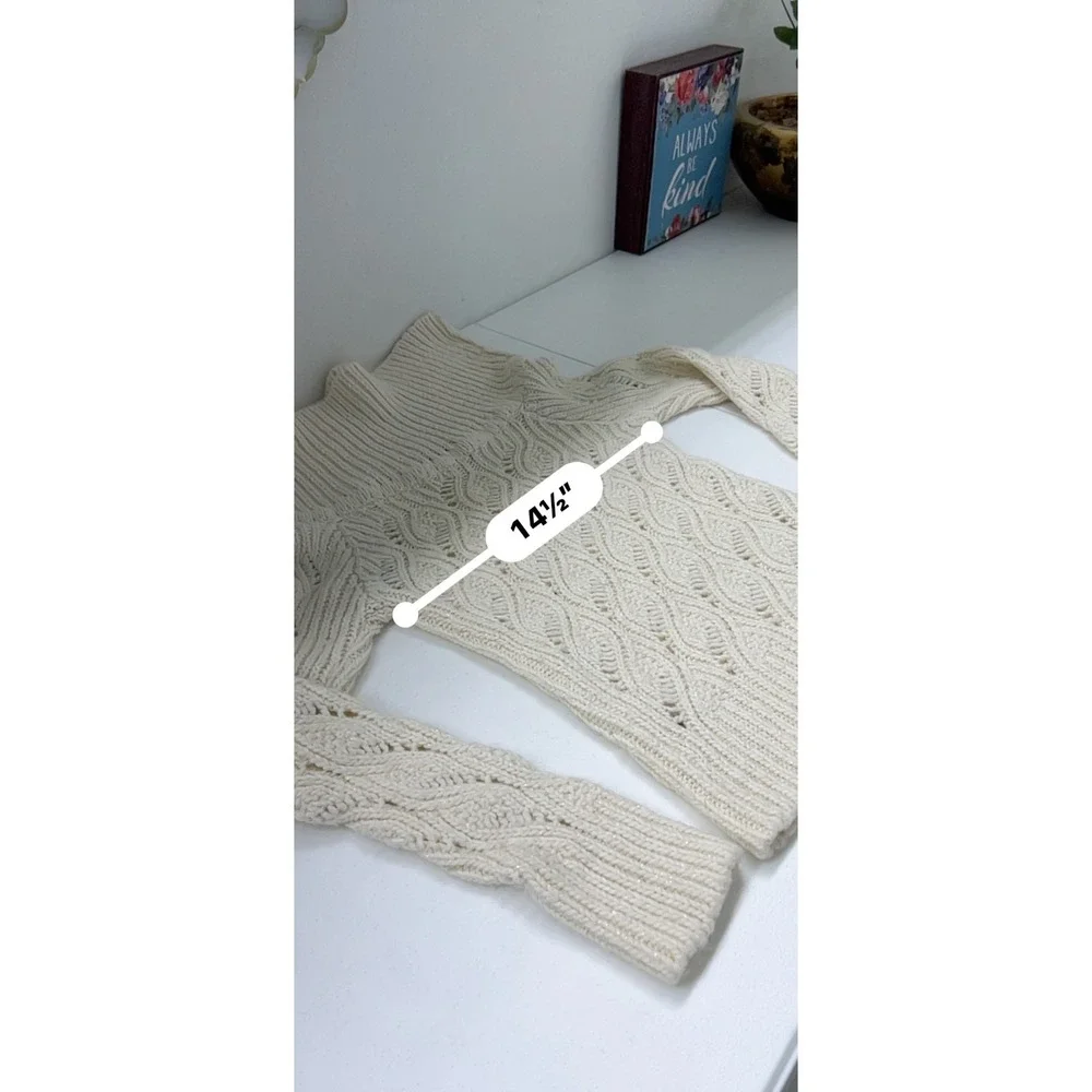 Y2K Bebe Alpaca Wool Metallic Shimmer Cowl Neck Sweater L Chunky Cable Knit US